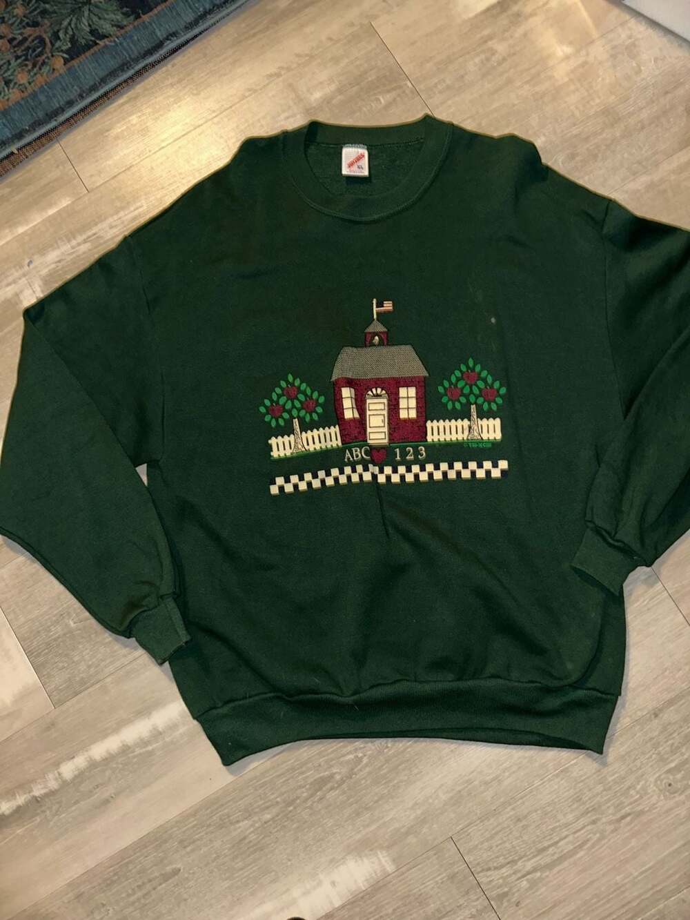 Jerzees Schoolhouse Crewneck Sweatshirt Size XL Green Embroidered ABC 123